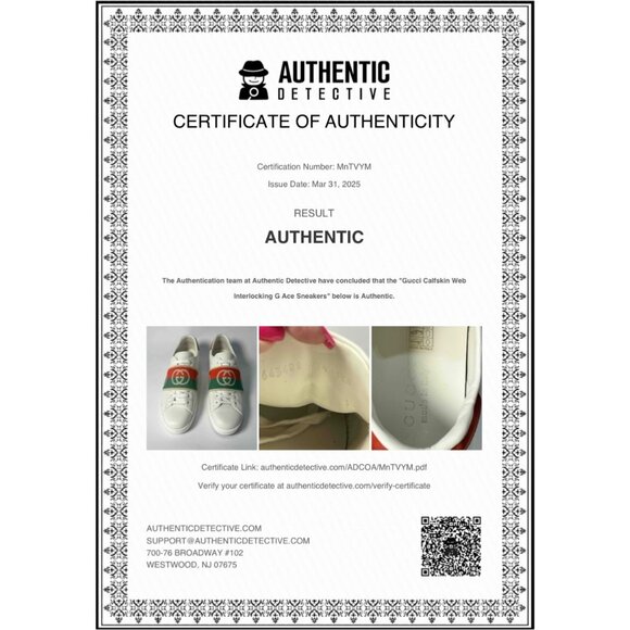 Authentic Gucci Ace White Leather Sneakers Red & Green Logo Band Mens Size 7.5 - Picture 4 of 9